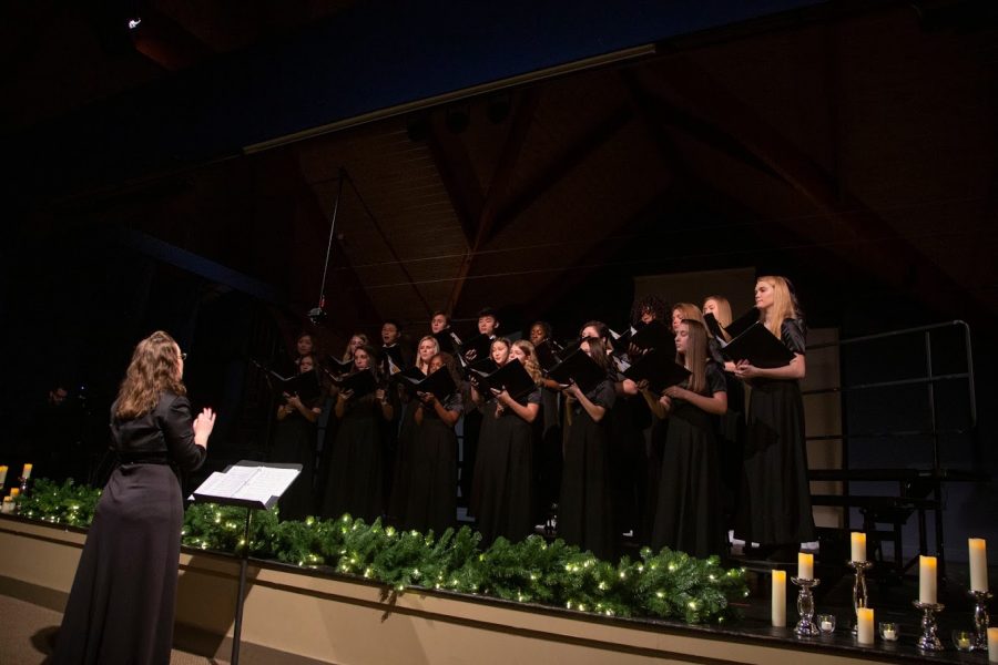 The 2019-2020 Upper School chorus at their 2019 Lessons and Carols performance